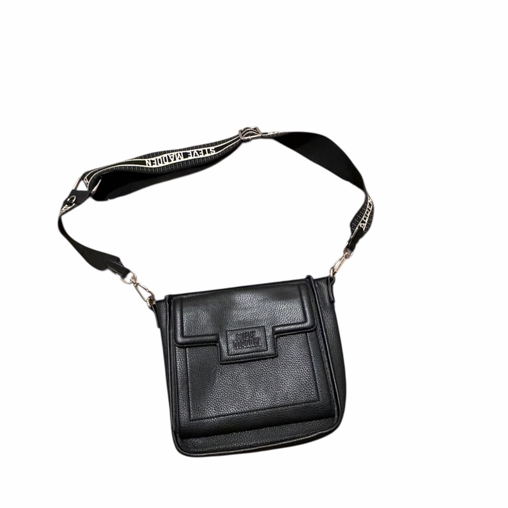 Steve Madden Black Pebbled Leather Crossbody with Branded Strap